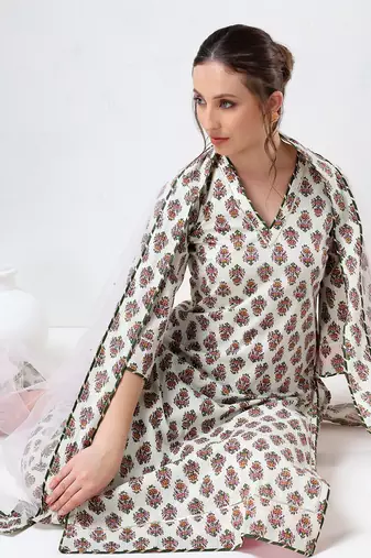 White booti cotton suit set