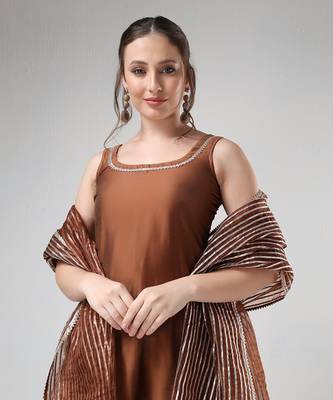 Brown gotta jaal suit set 2