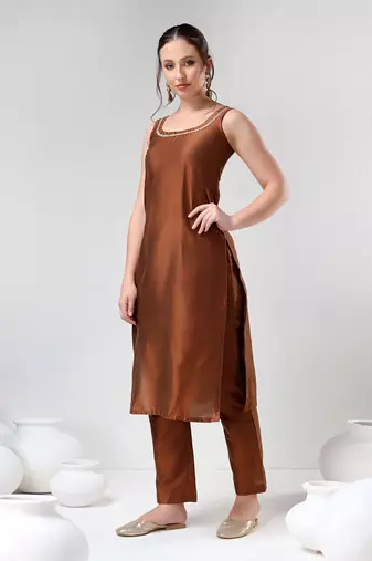 Brown gotta jaal suit set