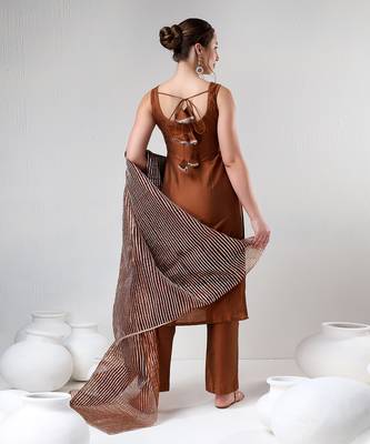 Brown gotta jaal suit set 5