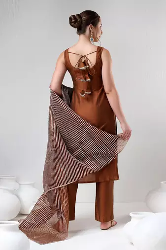 Brown gotta jaal suit set