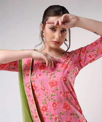 Pink floral print cotton sharara set 4