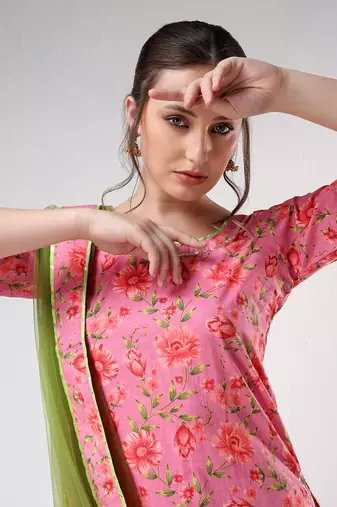 Pink floral print cotton sharara set