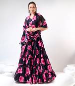 Black Carnation Organza Tiered Lehenga Set