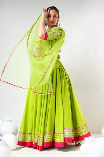 Gulaal Green Gotta Lace Work Lehenga Set