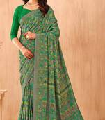 Women'S And Girls Crepe Silk Floral Printed Saree With Unstitched Blouse Piece