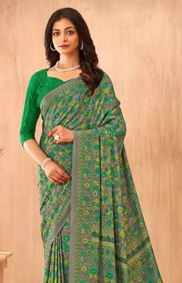 Women'S And Girls Crepe Silk Floral Printed Saree With Unstitched Blouse Piece 2