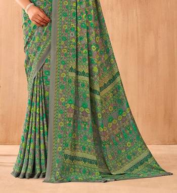 Women'S And Girls Crepe Silk Floral Printed Saree With Unstitched Blouse Piece 3