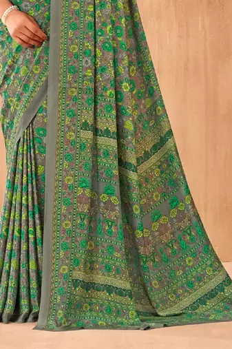 Women'S And Girls Crepe Silk Floral Printed Saree With Unstitched Blouse Piece