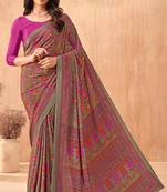 Women'S And Girls Crepe Silk Floral Printed Saree With Unstitched Blouse Piece