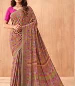 Women'S And Girls Crepe Silk Floral Printed Saree With Unstitched Blouse Piece
