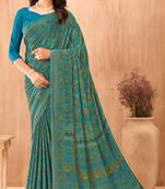 Women'S And Girls Crepe Silk Floral Printed Saree With Unstitched Blouse Piece