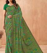 Women'S And Girls Crepe Silk Floral Printed Saree With Unstitched Blouse Piece