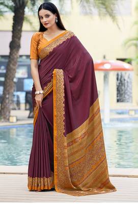 Women'S And Girls Crepe Silk Floral Printed Saree With Unstitched Blouse Piece 1