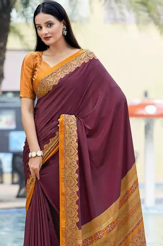 Women'S And Girls Crepe Silk Floral Printed Saree With Unstitched Blouse Piece
