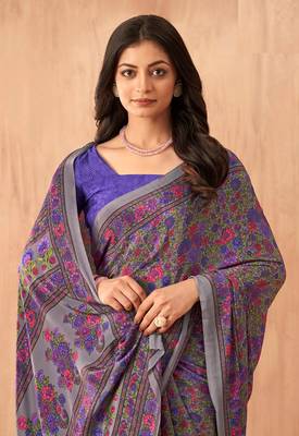 Women'S And Girls Crepe Silk Floral Printed Saree With Unstitched Blouse Piece 2
