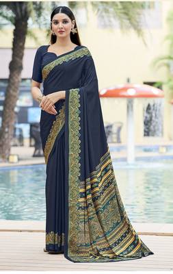 Women'S And Girls Crepe Silk Floral Printed Saree With Unstitched Blouse Piece 1
