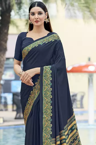 Women'S And Girls Crepe Silk Floral Printed Saree With Unstitched Blouse Piece