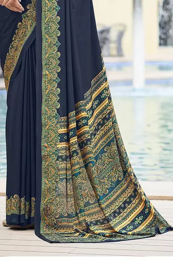 Women'S And Girls Crepe Silk Floral Printed Saree With Unstitched Blouse Piece