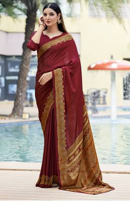 Women'S And Girls Crepe Silk Floral Printed Saree With Unstitched Blouse Piece 1