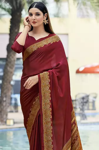 Women'S And Girls Crepe Silk Floral Printed Saree With Unstitched Blouse Piece