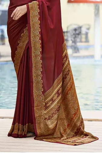 Women'S And Girls Crepe Silk Floral Printed Saree With Unstitched Blouse Piece