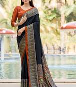 Women'S And Girls Crepe Silk Floral Printed Saree With Unstitched Blouse Piece