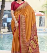 Women'S And Girls Crepe Silk Floral Printed Saree With Unstitched Blouse Piece