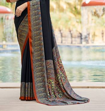 Women'S And Girls Crepe Silk Floral Printed Saree With Unstitched Blouse Piece 3