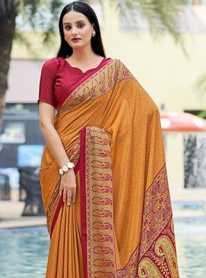 Women'S And Girls Crepe Silk Floral Printed Saree With Unstitched Blouse Piece 2