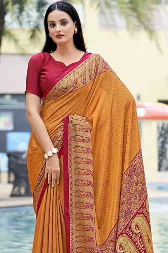 Women'S And Girls Crepe Silk Floral Printed Saree With Unstitched Blouse Piece