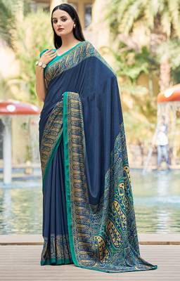 Women'S And Girls Crepe Silk Floral Printed Saree With Unstitched Blouse Piece 1