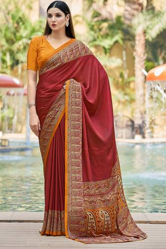 Women'S And Girls Crepe Silk Floral Printed Saree With Unstitched Blouse Piece
