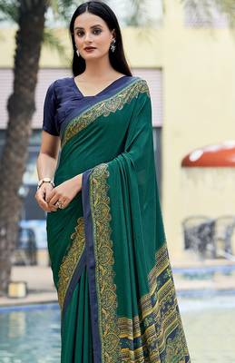 Women'S And Girls Crepe Silk Floral Printed Saree With Unstitched Blouse Piece 2