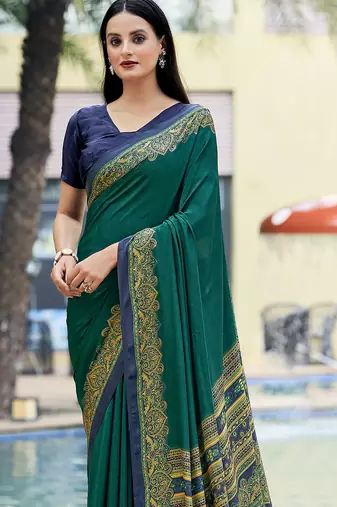 Women'S And Girls Crepe Silk Floral Printed Saree With Unstitched Blouse Piece