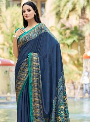 Women'S And Girls Crepe Silk Floral Printed Saree With Unstitched Blouse Piece 2