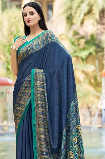 Women'S And Girls Crepe Silk Floral Printed Saree With Unstitched Blouse Piece