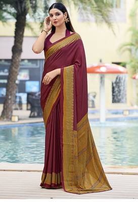 Women'S And Girls Crepe Silk Floral Printed Saree With Unstitched Blouse Piece 1