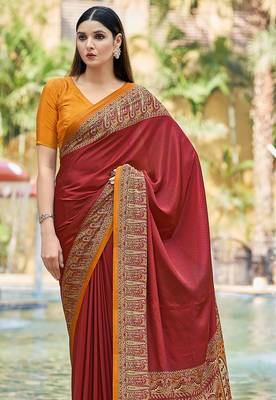 Women'S And Girls Crepe Silk Floral Printed Saree With Unstitched Blouse Piece 2