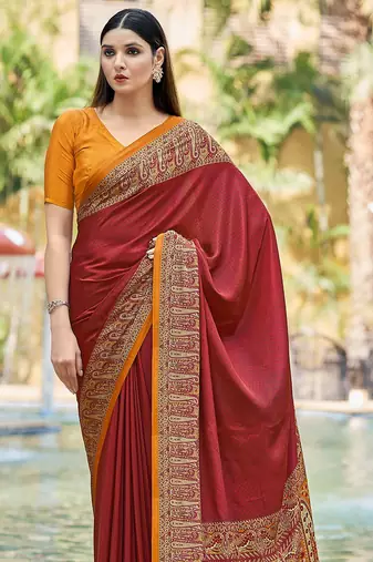 Women'S And Girls Crepe Silk Floral Printed Saree With Unstitched Blouse Piece