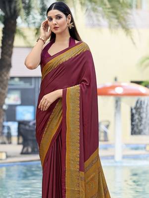 Women'S And Girls Crepe Silk Floral Printed Saree With Unstitched Blouse Piece 2