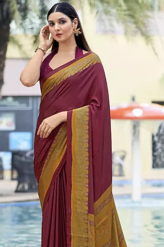 Women'S And Girls Crepe Silk Floral Printed Saree With Unstitched Blouse Piece