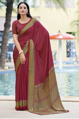 Women'S And Girls Crepe Silk Floral Printed Saree With Unstitched Blouse Piece 1