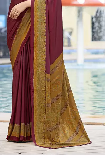 Women'S And Girls Crepe Silk Floral Printed Saree With Unstitched Blouse Piece