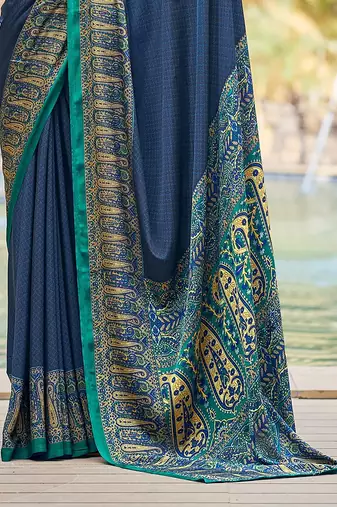 Women'S And Girls Crepe Silk Floral Printed Saree With Unstitched Blouse Piece