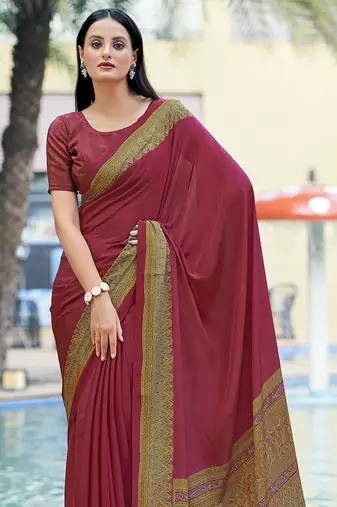 Women'S And Girls Crepe Silk Floral Printed Saree With Unstitched Blouse Piece