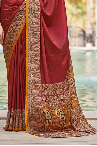 Women'S And Girls Crepe Silk Floral Printed Saree With Unstitched Blouse Piece