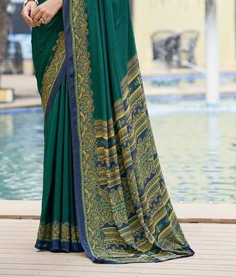 Women'S And Girls Crepe Silk Floral Printed Saree With Unstitched Blouse Piece 3