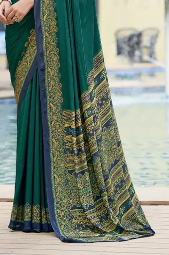 Women'S And Girls Crepe Silk Floral Printed Saree With Unstitched Blouse Piece