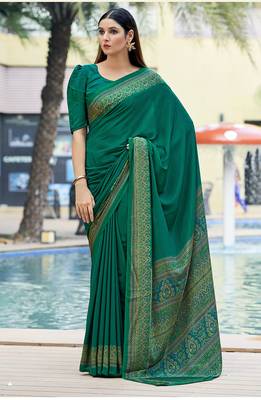Women'S And Girls Crepe Silk Floral Printed Saree With Unstitched Blouse Piece 1